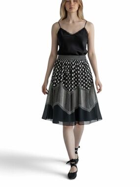 Club Monaco Black White Silk Polka Dot A-Line Skirt Size 4